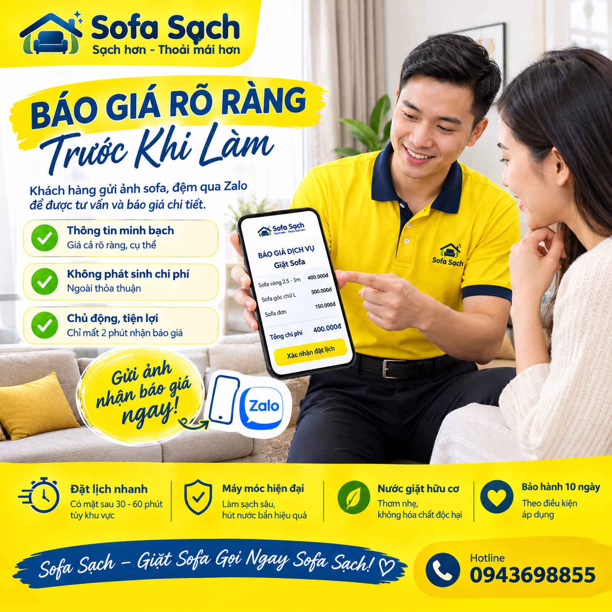 Báo giá rõ ràng, sofa sạch thoải mái